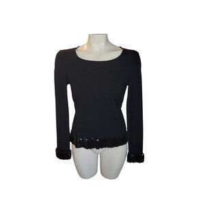 Le Tricot Longhin Black Long Sleeve sweater‎ Sequined Hem Cuffs Size S designer